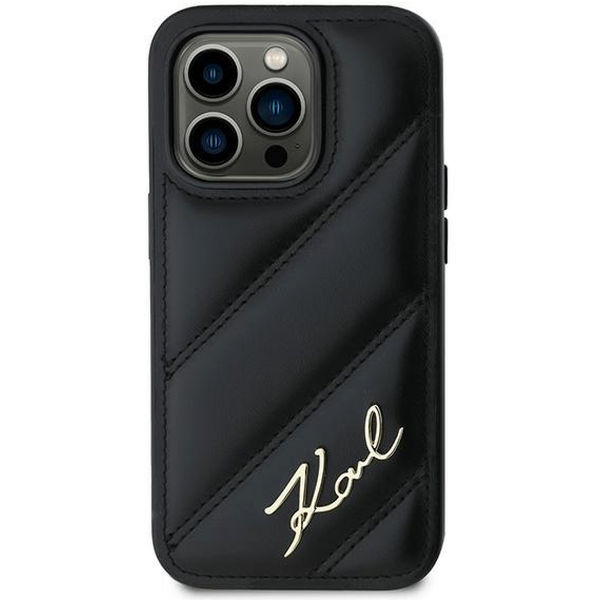 Karl Lagerfeld - Diagonal Quilted Script (KLHCP14LPQDSMGK) - iPhone 14 Pro - Black