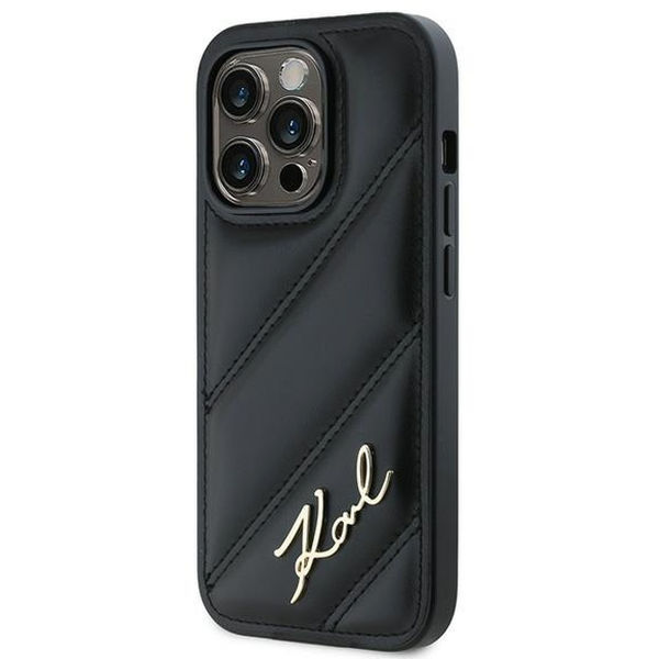 Karl Lagerfeld - Diagonal Quilted Script (KLHCP14LPQDSMGK) - iPhone 14 Pro - Black