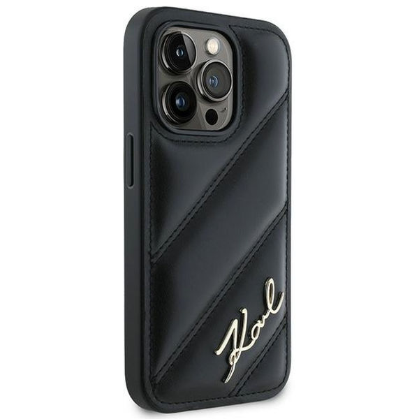 Karl Lagerfeld - Diagonal Quilted Script (KLHCP14LPQDSMGK) - iPhone 14 Pro - Black
