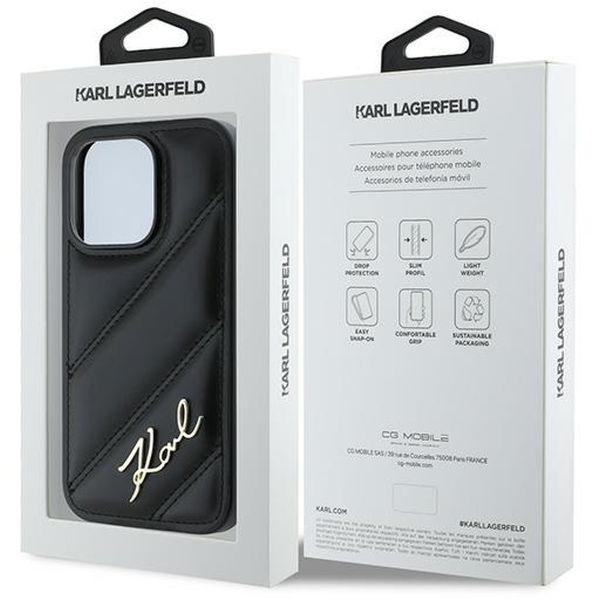 Karl Lagerfeld - Diagonal Quilted Script (KLHCP14LPQDSMGK) - iPhone 14 Pro - Black