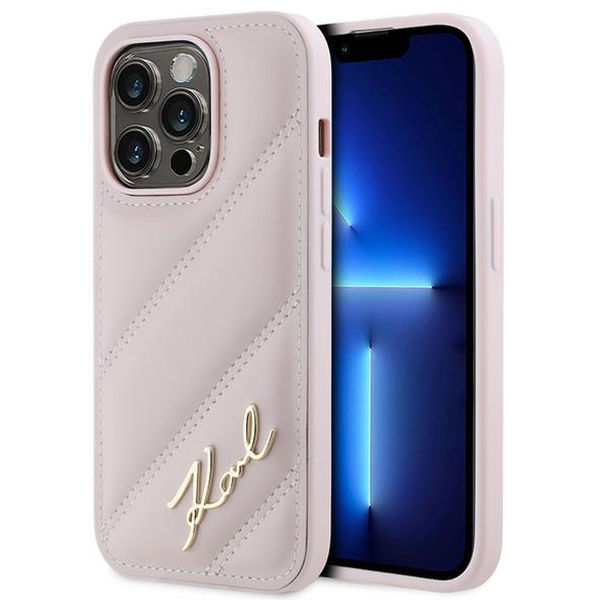 Karl Lagerfeld - Diagonal Quilted Script (KLHCP14LPQDSMGP) - iPhone 14 Pro - Pink