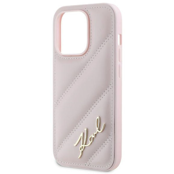 Karl Lagerfeld - Diagonal Quilted Script (KLHCP14LPQDSMGP) - iPhone 14 Pro - Pink