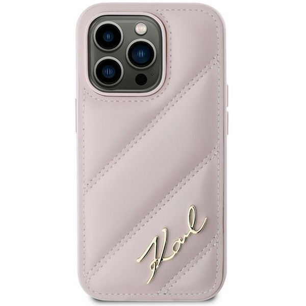 Karl Lagerfeld - Diagonal Quilted Script (KLHCP14LPQDSMGP) - iPhone 14 Pro - Pink