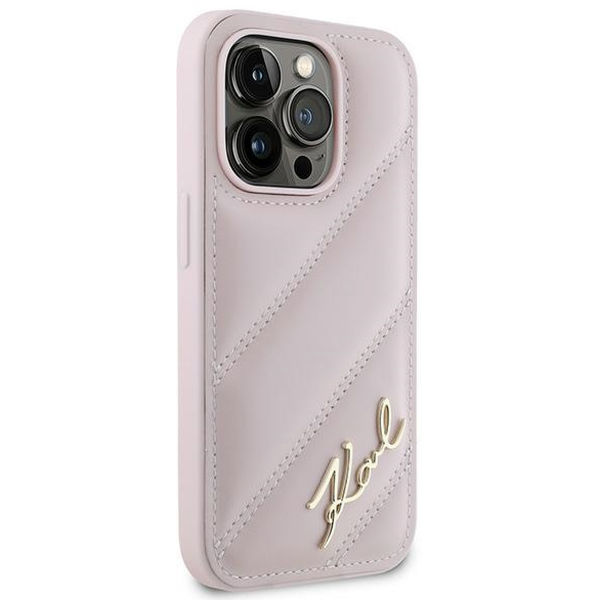Karl Lagerfeld - Diagonal Quilted Script (KLHCP14LPQDSMGP) - iPhone 14 Pro - Pink