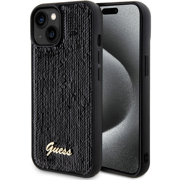 Guess - Sequin Script Metal (GUHCP15SPSFDGSK) - iPhone 15 - Black