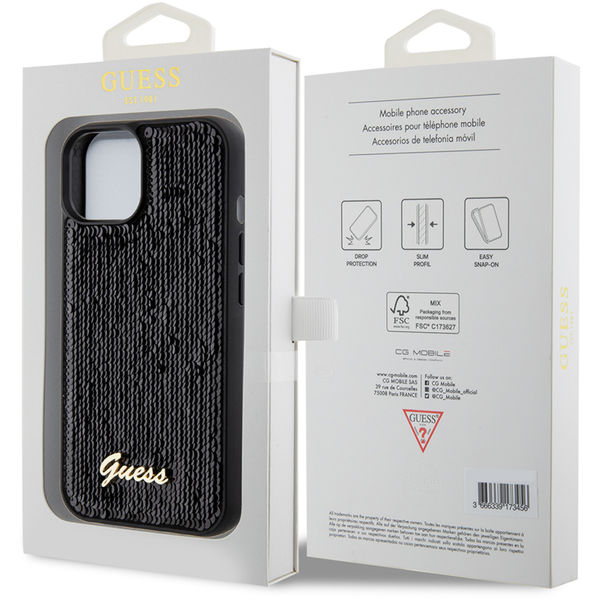 Guess - Sequin Script Metal (GUHCP15SPSFDGSK) - iPhone 15 - Black