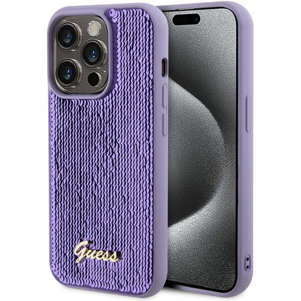 Guess - Sequin Script Metal (GUHCP15XPSFDGSU) - iPhone 15 Pro Max - Purple