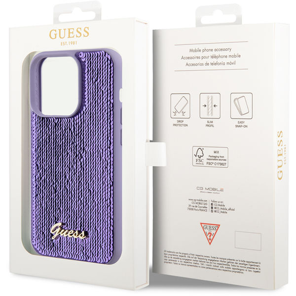 Guess - Sequin Script Metal (GUHCP15XPSFDGSU) - iPhone 15 Pro Max - Purple