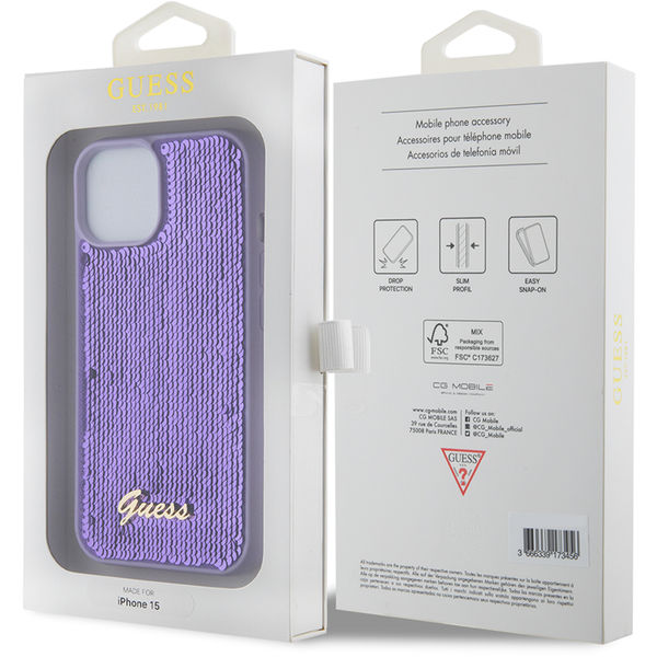 Guess - Sequin Script Metal (GUHCP15SPSFDGSU) - iPhone 15 - Purple