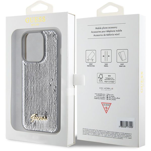 Guess - Sequin Script Metal (GUHCP15XPSFDGSS) - iPhone 15 Pro Max - Silver