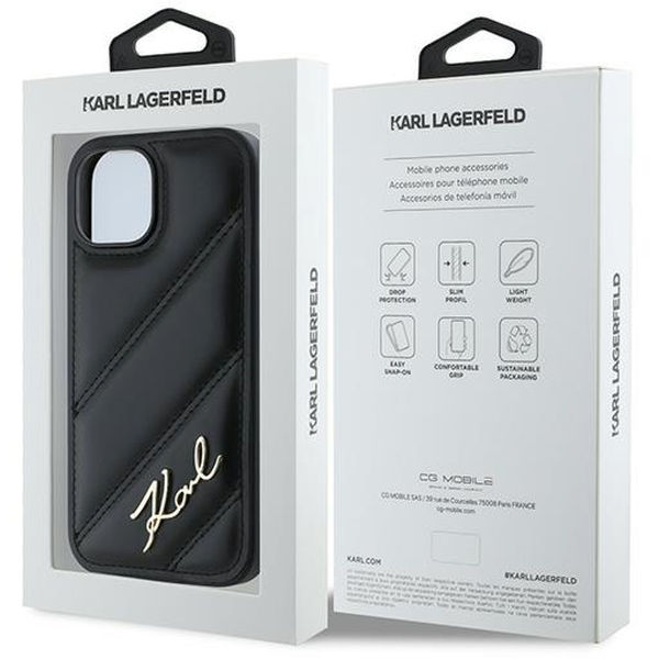 Karl Lagerfeld - Diagonal Quilted Script (KLHCP15SPQDSMGK) - iPhone 15 - Black