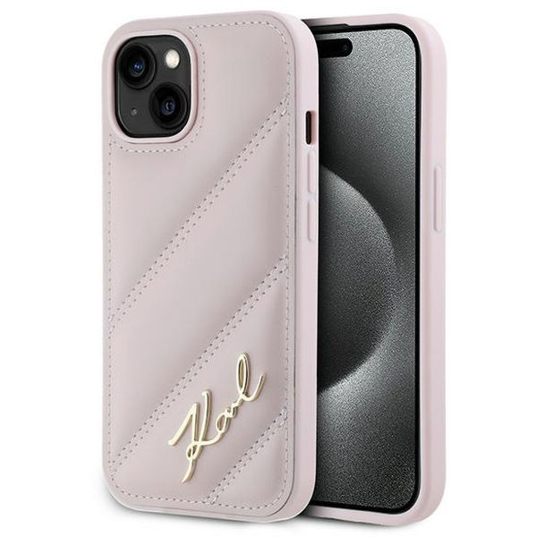 Karl Lagerfeld - Diagonal Quilted Script (KLHCP15SPQDSMGP) - iPhone 15 - Pink