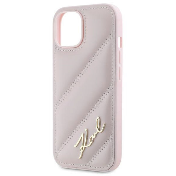 Karl Lagerfeld - Diagonal Quilted Script (KLHCP15SPQDSMGP) - iPhone 15 - Pink
