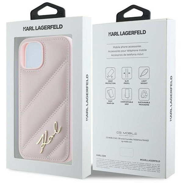 Karl Lagerfeld - Diagonal Quilted Script (KLHCP15SPQDSMGP) - iPhone 15 - Pink