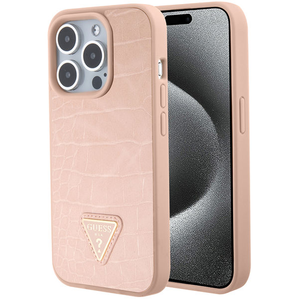Guess - Croco Triangle Metal Logo (GUHCP15LPCRTHCP) - iPhone 15 Pro - Pink