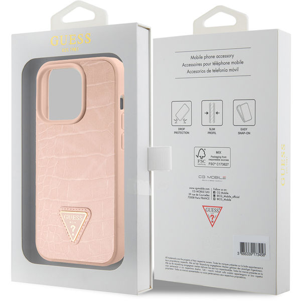 Guess - Croco Triangle Metal Logo (GUHCP15SPCRTHCP) - iPhone 15 - Pink