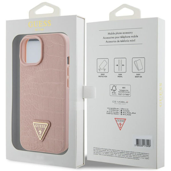 Guess - Croco Triangle Metal Logo (GUHCP15SPCRTHCP) - iPhone 15 - Pink