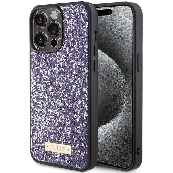 Guess - Rhinestone Metal Logo (GUHCP15LPFGSBSP) - iPhone 15 Pro - Purple