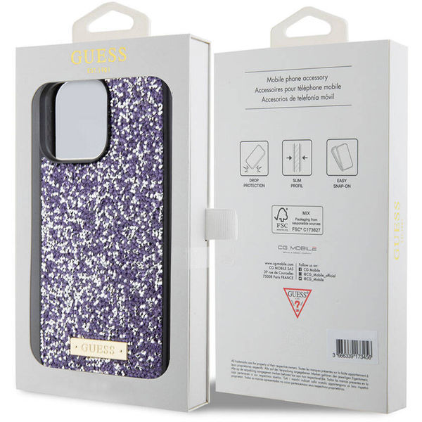 Guess - Rhinestone Metal Logo (GUHCP15LPFGSBSP) - iPhone 15 Pro - Purple