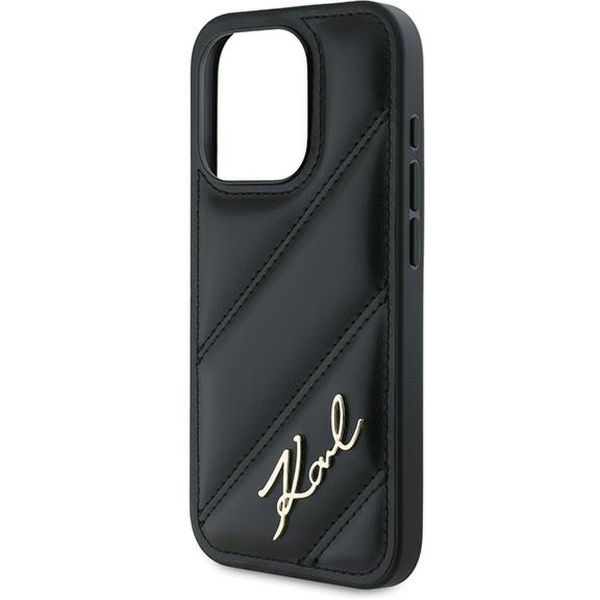 Karl Lagerfeld - Diagonal Quilted Script (KLHCP15LPQDSMGK) - iPhone 15 Pro - Black