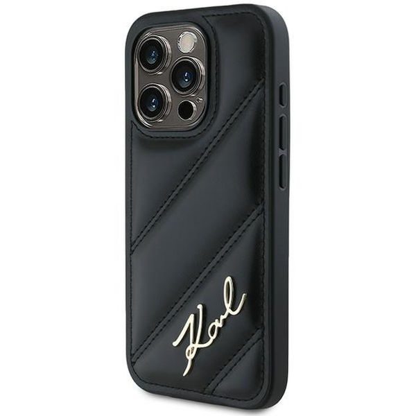 Karl Lagerfeld - Diagonal Quilted Script (KLHCP15LPQDSMGK) - iPhone 15 Pro - Black
