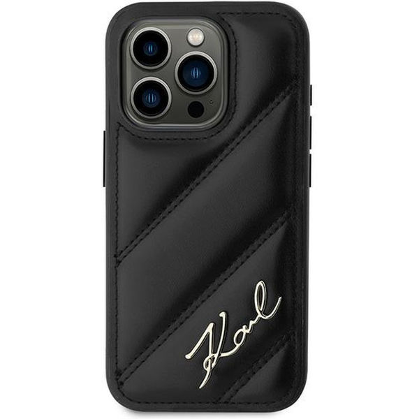Karl Lagerfeld - Diagonal Quilted Script (KLHCP15LPQDSMGK) - iPhone 15 Pro - Black