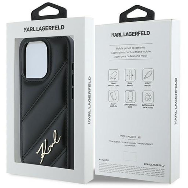 Karl Lagerfeld - Diagonal Quilted Script (KLHCP15LPQDSMGK) - iPhone 15 Pro - Black