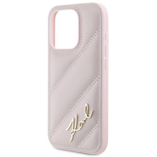 Karl Lagerfeld - Diagonal Quilted Script (KLHCP15LPQDSMGP) - iPhone 15 Pro - Pink