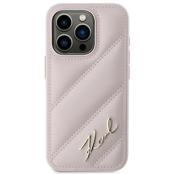 Karl Lagerfeld - Diagonal Quilted Script (KLHCP15LPQDSMGP) - iPhone 15 Pro - Pink