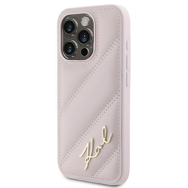 Karl Lagerfeld - Diagonal Quilted Script (KLHCP15LPQDSMGP) - iPhone 15 Pro - Pink