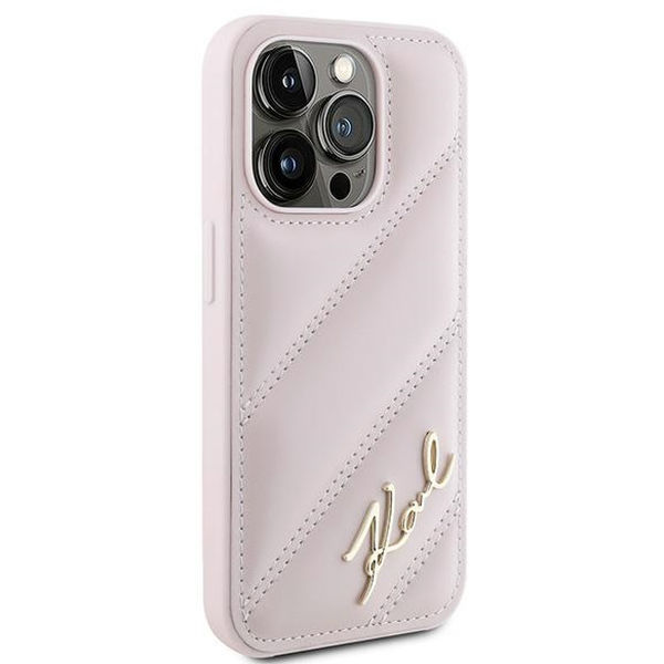 Karl Lagerfeld - Diagonal Quilted Script (KLHCP15LPQDSMGP) - iPhone 15 Pro - Pink