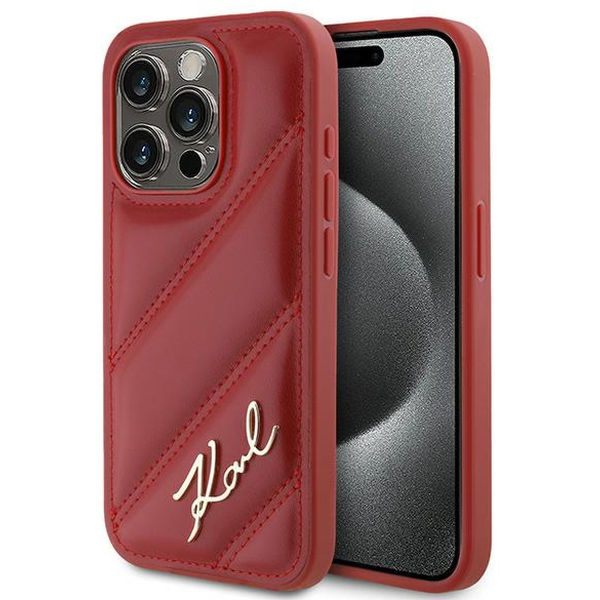 Karl Lagerfeld - Diagonal Quilted Script (KLHCP15LPQDSMGR) - iPhone 15 Pro - Red