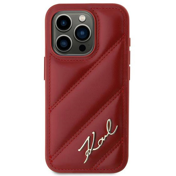 Karl Lagerfeld - Diagonal Quilted Script (KLHCP15LPQDSMGR) - iPhone 15 Pro - Red