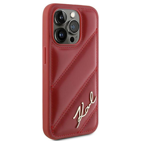 Karl Lagerfeld - Diagonal Quilted Script (KLHCP15LPQDSMGR) - iPhone 15 Pro - Red