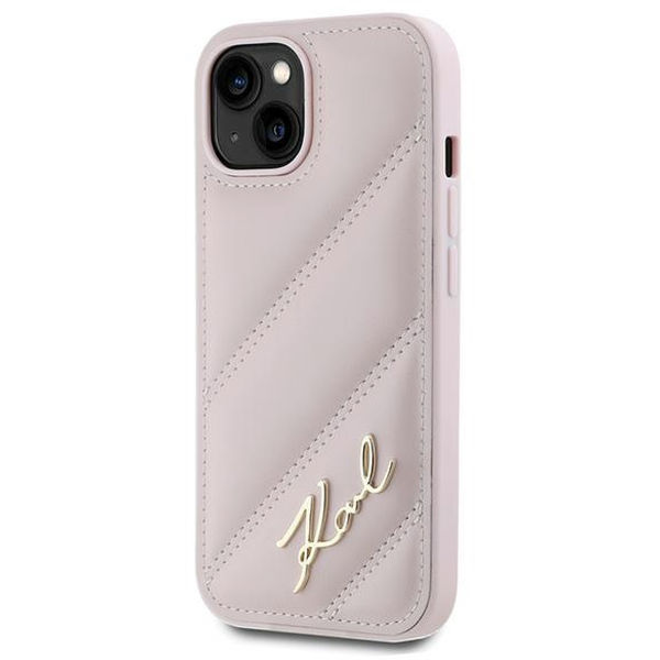 Karl Lagerfeld - Diagonal Quilted Script (KLHCP15MPQDSMGP) - iPhone 15 Plus - Pink