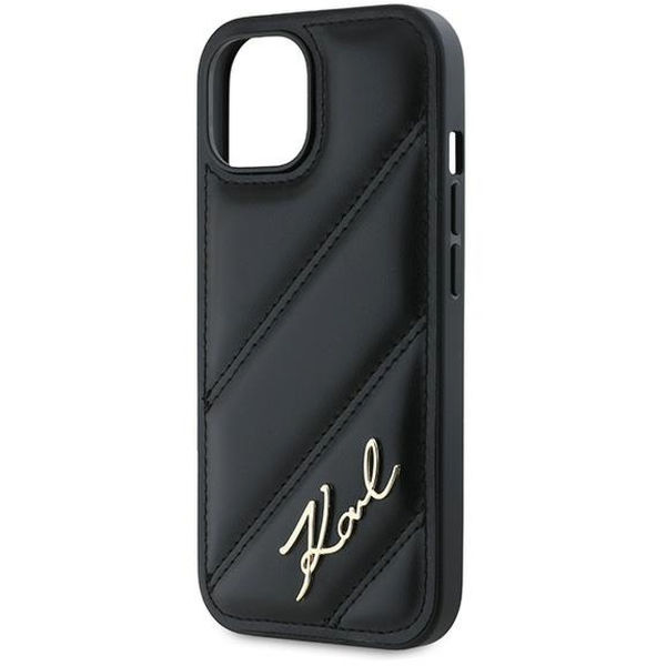Karl Lagerfeld - Diagonal Quilted Script (KLHCP15MPQDSMGK) - iPhone 15 Plus - Black