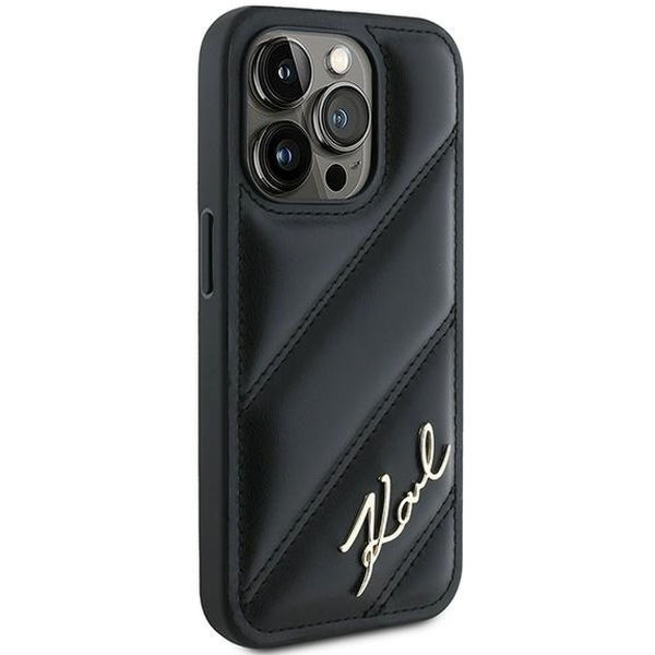 Karl Lagerfeld - Diagonal Quilted Script (KLHCP15XPQDSMGK) - iPhone 15 Pro Max - Black