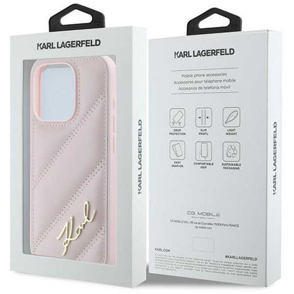Karl Lagerfeld - Diagonal Quilted Script (KLHCP15XPQDSMGP) - iPhone 15 Pro Max - Pink