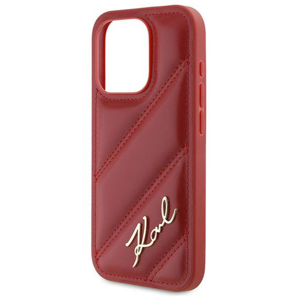Karl Lagerfeld - Diagonal Quilted Script (KLHCP15XPQDSMGR) - iPhone 15 Pro Max - Red