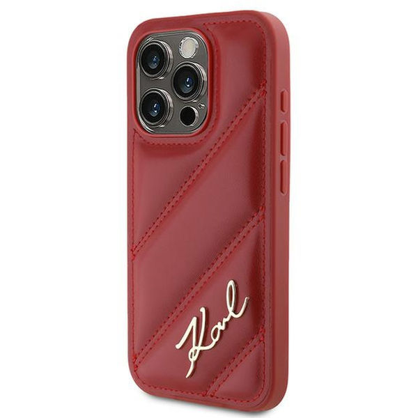 Karl Lagerfeld - Diagonal Quilted Script (KLHCP15XPQDSMGR) - iPhone 15 Pro Max - Red