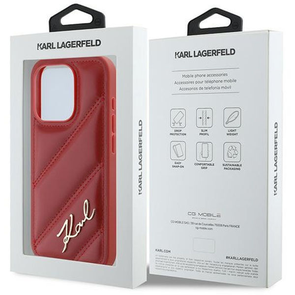 Karl Lagerfeld - Diagonal Quilted Script (KLHCP15XPQDSMGR) - iPhone 15 Pro Max - Red