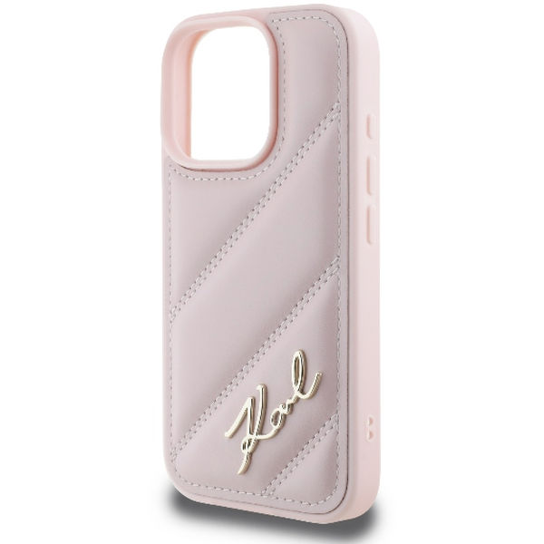 Karl Lagerfeld - Diagonal Quilted Script (KLHCP16LPQDSMGP) - iPhone 16 Pro - Pink