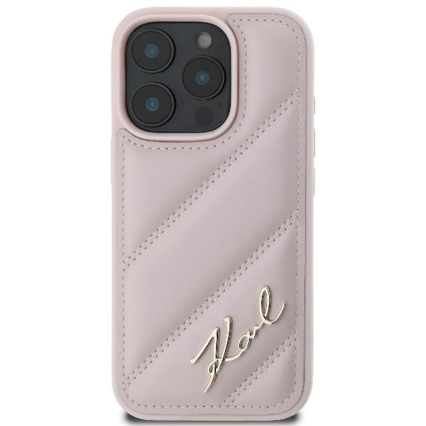 Karl Lagerfeld - Diagonal Quilted Script (KLHCP16LPQDSMGP) - iPhone 16 Pro - Pink