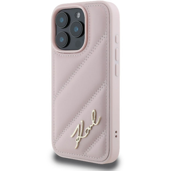 Karl Lagerfeld - Diagonal Quilted Script (KLHCP16LPQDSMGP) - iPhone 16 Pro - Pink