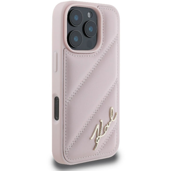 Karl Lagerfeld - Diagonal Quilted Script (KLHCP16LPQDSMGP) - iPhone 16 Pro - Pink