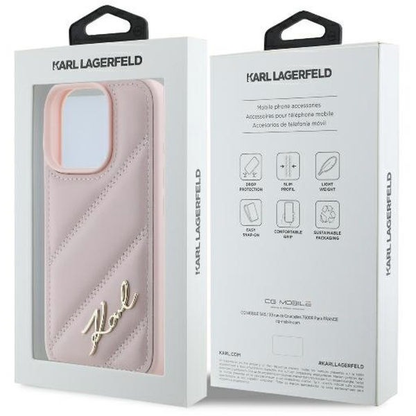 Karl Lagerfeld - Diagonal Quilted Script (KLHCP16LPQDSMGP) - iPhone 16 Pro - Pink