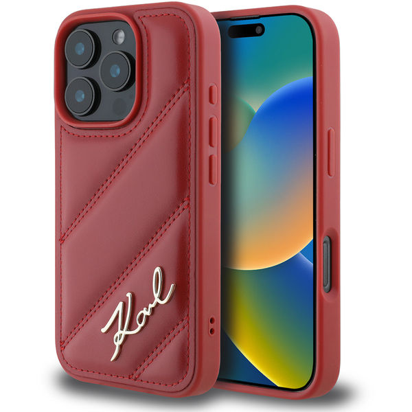 Karl Lagerfeld - Diagonal Quilted Script (KLHCP16LPQDSMGR) - iPhone 16 Pro - Red