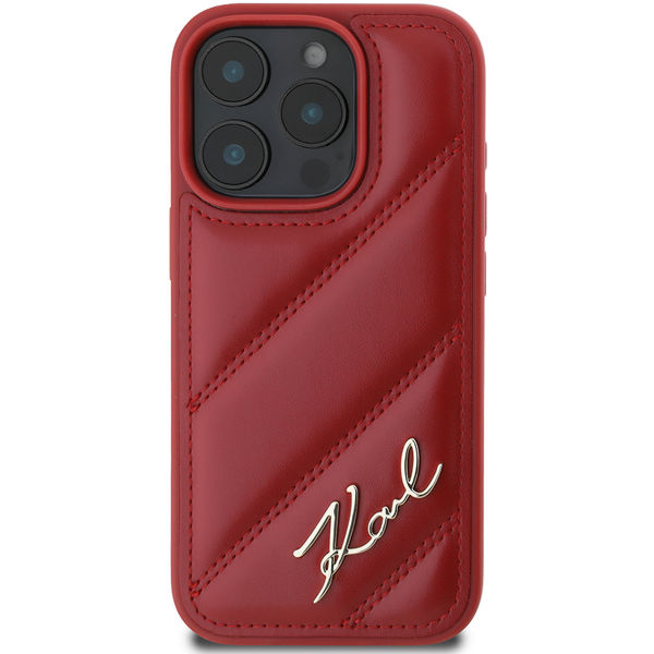 Karl Lagerfeld - Diagonal Quilted Script (KLHCP16LPQDSMGR) - iPhone 16 Pro - Red