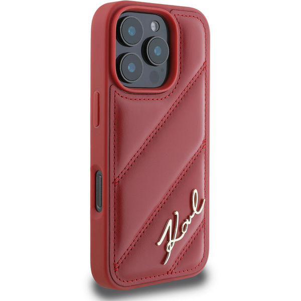 Karl Lagerfeld - Diagonal Quilted Script (KLHCP16LPQDSMGR) - iPhone 16 Pro - Red