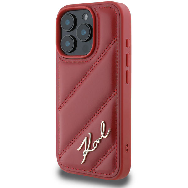 Karl Lagerfeld - Diagonal Quilted Script (KLHCP16LPQDSMGR) - iPhone 16 Pro - Red